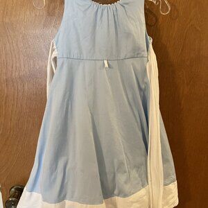 Little Girl's Peaches N Cream Light Blue Dress With White Bow And Trim Size 4